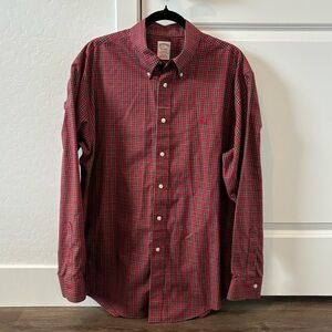 Brooks Brothers Madison Fit Vibrant Red Checkered Plaid Dress SUPIMA Shirt